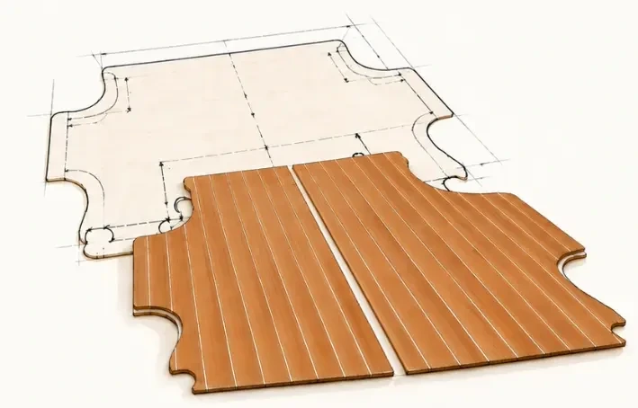 Renderizado de plantilla de paneles de suelo de cabina - Maritime Wood Products